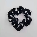 Chic black scrunchie with white polka dots made of smooth satin fabric for women - Black