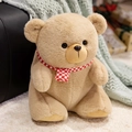 Classic light brown teddy bear plush toy with a red and white checkered scarf - Brown Bear / 25cm