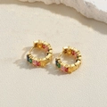 Chic gold-plated hoop earrings featuring colorful baguette-cut cubic zirconia crystals - Multicolor Zirconia Square Style