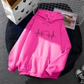 Fuchsia fleece hoodie with heart heartbeat print and drawstring hood for women - S / Tops / Rose Red