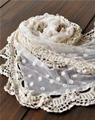 White semi-sheer tulle scarf with delicate lace trim and polka dots on wood surface - 3001 Polka Dot Tulle Style / White