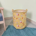 Yellow laundry basket with cartoon rabbit print and sturdy handles for toy storage - Carrot Rabbit / 35*41cm (45L)