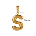 Golden 3D bubble letter S pendant with textured grooves, 18K gold plated steel, 21mm - S / Gold