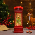 Detail der roten Weihnachts-Telefonzelle mit Weihnachtsmann und Schneeglitzer-Effekt - 10*10*26cm / Telefonzelle Baum