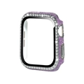 Vue détaillée de la coque Apple Watch à paillettes violettes avec double rangée de diamants - 40mm / Violet