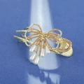Elegante Strass Schleife Haarspange mit Perlen Anhänger, glänzende Legierung Entenschnabel. - EP23-2 Champagner