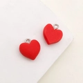 Pair of red matte resin heart charms with silver rings for jewelry and DIY crafting - 1pc Red Heart (13x14mm)