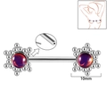 Purple snowflake nipple ring with 10mm stainless steel bar and crystal stone inlay - 1.6x14mm (Threadless) / Style 10-Purple Glitter