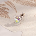Spider stud earring with heart-shaped iridescent zircon and silver metal finish - AB Colorful (Single Piece)
