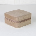 Square beige velvet jewelry box with secure zipper closure for stylish accessory storage - Camel Crinkle Texture / 10*10*5cm