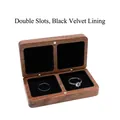 Black walnut wood double slot ring box with black velvet lining and natural grain texture - No Engraving / Black Lining