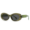 Modern olive green oval sunglasses with marble texture temples and silver diamond rivets - C12 Dark Green/Black