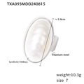 Silver titanium steel oval shell ring with synthetic fritillary inlay and 3.4cm face - Size 7 Ring / Steel