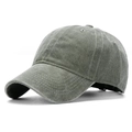 Detail view of washed vintage cotton baseball cap with textured distressed finish - Adjustable / Army Green
