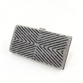 Elegant geometric X-stripe evening clutch with sparkling silver and black rhinestones - Black