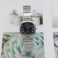 Square quartz watch with black dial and silver metal link strap featuring Roman numerals - Silver Black