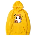 Yellow Halloween hoodie with cartoon ghost and pumpkin graphics in a soft fabric finish - Yellow