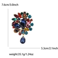 Vintage alloy flower brooch with multi-color faceted crystals and teardrop pendant - Rainbow
