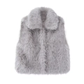 Women's stylish grey faux fur vest with fluffy texture in a sleeveless casual streetwear design - Light Gray