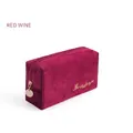 Luxurious wine red velvet makeup bag with gold embroidery and metal zipper detail - Square Bag / Burgundy