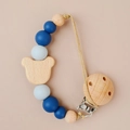 Blue silicone and wooden bead pacifier clip with cute bear shape for baby teething - Multicolor 1