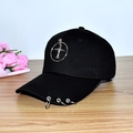 Detailed close-up of a black cotton baseball cap with a metal plane pendant and rings - Adult Adjustable 55-59cm / Ring Airplane (Black)