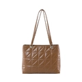 Brown PU leather shoulder bag with quilted diamond pattern and chain strap on white background - Brown