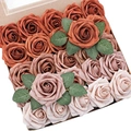 Künstliche PE-Schaumrosen in Karamell, Rosa und Champagner in einer braunen Geschenkbox - Verlauf Orange