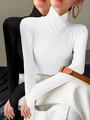 Dames chique coltrui met lange mouwen basislaag top in wit en zwart gebreid textiel - S / Set Zwart en Wit