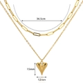 Close-up of 18k gold layered paperclip necklace with heart pendant and dimensions - Gold Double Heart