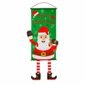 Christmas hanging flag featuring Santa Claus and Merry Christmas text on green fabric - Santa Claus Style (A-S34)