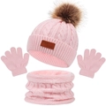 Set invernale rosa per bambini con cappello a trecce, pompon, sciarpa e guanti - Taglia unica / Set Rosa Chiaro