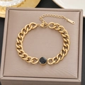 18k gold plated stainless steel Cuban chain bracelet with faceted black gemstone - Gold Black Gemstone Cuban Chain (5208)