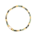 Handmade freshwater pearl bracelet with green African turquoise and gold metal beads - Matching Green Bracelet