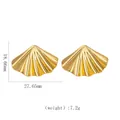 Detail view of 18k gold plated stainless steel shell earrings with dimensions and weight - Polished Shell Pleated Studs