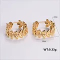 Golden olive leaf earrings in stainless steel with dimensions and 9.33g weight display - Amleh015