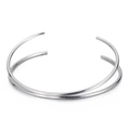 Brazalete abierto minimalista de doble capa en acero de titanio plateado pulido - Doble Capa (KLJ5753-Z) / Color acero