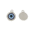Blue evil eye charm pendant with crystal rhinestones and silver textured back - 12# Silver Round Zircon