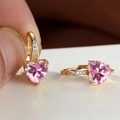 Elegant gold-plated heart-shaped pink zircon earrings with small white accent diamonds - Gold Plated Pink Zircon