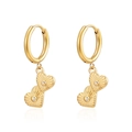 Golden stainless steel hoop earrings with double heart pendants and sparkling zircon inlay - Double Heart Sunburst Pendant / Gold