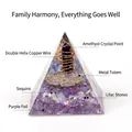 Amethyst Orgone Pyramid with copper coil, metal lotus, and lilac flower variant - No.18-Amethyst Column + Lilac Stone (Happy)