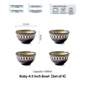 Set of 4 Japanese ceramic bowls, deep blue with red polka dots and relief texture - Set of 4 / 4.5 Inch / Ruby