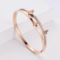 Rose gold butterfly bangle with double-layer rail design and sparkling cubic zirconia - Rose Gold