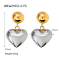 Orecchini a cuore bicolore con sfera dorata e ciondolo in argento dallo stile minimale - Orecchini a pendente a cuore 3D bicolore oro argento (JDEW2403019-PS)