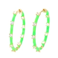 Gold hoop earrings with neon green enamel and cubic zirconia inlays for women - Gold Green