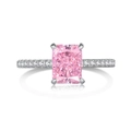 Luxurious S925 sterling silver ring with radiant emerald cut pink zircon and pave setting - US 5 / Silver Pink Zirconia