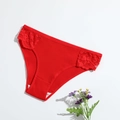 Culotte rouge en coton côtelé pour femmes avec bordure en dentelle et entrejambe doublé - S / Rouge
