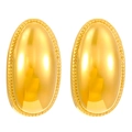 Polished gold oval earrings with textured beaded edge and vintage metallic finish - 18k Gold Plated Oval A-1083