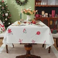 Waterproof polyester Christmas tablecloth with festive red poinsettias and reindeer print - Printed White Base Christmas (Non-waterproof)