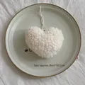 White faux lamb wool heart ornament with hanging string and 8cm x 10.5cm size detail - Heart / White